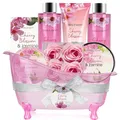 BODY & EARTH Geschenke für Frauen 8 tlg, Kirschblüten und Jasmin Duft, Schaumbad, Duschgel, Badesalz, Bodylotion, SPA Geburtstagsgeschenk für Frauen, Geschenke für Mama, Freundin, Muttertag