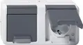 GIRA SCHUKO Doppelsteckdose 478130 | Steckdose 2-fach Aufputz | IP44 | Klappdeckel | 16A 250V | waagerecht | Grau