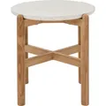 Dehner Beistelltisch Portofino, Ø 45.5 cm, Höhe 47.8 cm, FSC® es Teakholz / Tischplatte aus Terrazzo, weiß / hellbraun - Hellbraun/Weiß