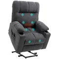 HOMCOM Fernsehsessel mit Aufstehhilfe Elektrisch Relaxsessel mit Liegefunktion, Wärmefunktion, 60 cm Breite Sitz Massagesessel mit Fernbedienung Becherhalter Seitentasche Fußteil Samtoptik Dunkelgrau