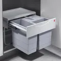 Hailo Einbaumülleimer AS Raumspar Tandem 3644731, für Schränke ab 50cm,Kunststoff, 12 & 2x 8,5 Liter