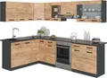 Eckküche Vicco Rick Goldkraft Eiche/Anthrazit 270 x 60 cm , AP Schwarz, Model 38760