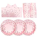 PYAILI Party Geschirr 72 Stück Pink Rosa Gold Kinder Geburtstag Mädchen Party Dekoration Zubehör Set Papier Geschirr Set-24 Guests