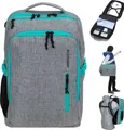 Rucksack Handgepäck Tasche Reise Elephant FLY Legends² Koffer-Rucksack Laptop Fach 2 Hauptfächer Anti-Theft Schultergurt 45 Liter Weekender IATA Damen 12900 Grau Türkis Zip