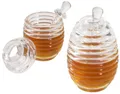 Honigtopf, mit Dosierstab und Deckel, aus Acryl in Bienenstockoptik, 200 ml