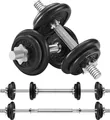 SONGMICS 2-in-1-Hanteln, 2 x 10 kg Hantelset aus Gusseisen, verstellbar, Kurzhantelset mit Verbindungsrohr, Workout, Gewichtheben für Zuhause, Fitness