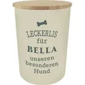 Personalisierte Futterdose, Vorratsdose zur Aufbewahrung m.Holzdeckel u. Silikondichtung f.Katzen u. Hunde Accessoires - Leckerlidose Bella