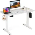 COSTWAY Schreibtisch 120x60cm höhenverstellbar, elektrischer Steh-Sitz Tisch mit Memory Funktion, 2 Haken & Kabelmanagement, Computertisch - Weiß