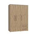 FORTE Jupiter Schrank 140 150, Kleiderschrank, Drehtürenschrank, 3-türig, mit 2 Schubladen und Einlegeböden, Holz Dekor: Artisan Eiche, 145 cm breit x 59 cm tief x 200 cm hoch