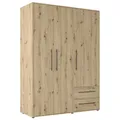 Drehtürenschrank Kleiderschrank 3 Türen 2 Schubladen Artisan Eiche Dekor 144x200