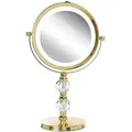 Beliani - Schminkspiegel Gold Eisen Rund Doppelseitig Drehbar Mit Led Licht Ständer 5-fach Vergrößerung Modern Kosmetikspiegel Tischspiegel