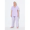 Ulla Popken Pyjama Schlafanzug Streifen V-Ausschnitt Halbarm lila 46/48