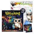 TOBJA 10x Einladungskarten Kindergeburtstag Mädchen & Jungen Graffiti Eulen Design XXL 15 x 15 cm | mit Stickern & Umschlägen | Geburtstagseinladungen für Teenager & Kinder (ohne Umschläge)