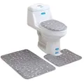Rutschfeste 3 Badteppich Set Super Soft und WC Vorleger Memory Foam Pebble Dusche Matte Schnell Trocknend, U-förmiger Contour Teppich und WC-Sitz Bezug, Grau