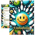 10x Bowling Einladungskarten Set "Smiley-Strike" Geburtstag Party Einladung