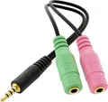 deleyCON Kopfhörer Headset Splitter Audio Klinken Y Adapter Kabel Stereo - 1x 3,5mm Klinke Stecker CTIA 4 Polig TRRS auf 2x 3,5mm Klinke Buchse - 1x Klinke Anschluss auf Kopfhörer und Mikrofon