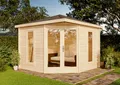 Alpholz 5-Eck Gartenhaus Liwa Compact Gartenhaus aus Holz, Holzhaus mit 28 mm Wandstärke, Blockbohlenhaus mit Montagematerial