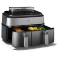 PHILIPS Heissluftfritteuse "Steam Airfryer 5000 Dual Basket NA555/00, Airfryen & Dampfgaren, 3L+6L", silber (silber, edelstahl), B:44,39cm H:38,25cm T:35,17cm, Fritteusen, RapidAir Plus Technologie und 19 Kochfunktionen; Silber/Edelstahl, Topseller