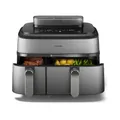 Philips Steam Airfryer 5000 Series Dual Basket - Airfryer & Dampfgarer in einem Gerät, 9L, RapidAir Plus Technologie, 19 Kochfunktionen, 90% weniger Fett, 2 Körbe, Dampfreinigung (NA555/00)