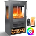 KESSER Elektrokamin mit Heizung Panorama-Sichtfenster Heizlüfter 9 LED-Flammeneffekt Farbmodi Fernbedienung WiFi App 900/1800W Kaminfeuer elektrisch Elektro Kamin mit Thermostat Heizfunktion Timer
