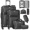 KESSER® Reisekoffer Set 4-teilig | Trolley Kofferset Stoffkoffer mit 3-Ziffern-TSA-Schloss, 360° Rollen & Teleskopgriff | Kosmetiktasche Handgep... - Grau