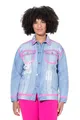 Angel of Style Damen große Größen Übergrößen Plus Size Jeansjacke, Oversized, Schriftzug, Neon-Kanten Light Blue 50 839306901-50