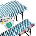 NYVI Bierbankauflagen Set NYVIGala 130x70 cm Bayrische Raute - 1x Tischdecke für 110x50 cm Biertische & 2X Gepolsterte Auflage für 110x25 cm Bierbänke - Sitzauflage für Bierzeltgarnitur