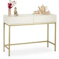 Konsolentisch, 2 Schubladen, Sideboard Flur, Wohnzimmer, Ablagetisch Holzoptik, Hxbxt: 80x110x40 Cm, Weiß/gold - Relaxdays