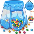 KIDUKU® Kinderspielzelt + 100 Bälle + Tasche Spielhaus Bällebad Schloss für drinnen und draußen (Blau)