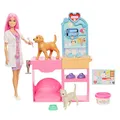 Barbie Gute Besserung Tierkrankenstation-Spielset aus Modepuppe mit rosa gefärbten Haaren, Tierarzt-Möbeln und mehr als 10 Zubehörteilen, einschließlich Förmchen und Knete zum Bandagieren, JFX93