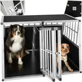 tectake Hundetransportbox doppel, mit schräger Rückwand, verschließbare Gittertür, mit schützenden Kunststoffecken