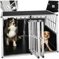 tectake Tiertransportbox Hundetransportbox doppel, mit schräger Rückwand schwarz Hundegröße XXL-mit Trennwand | 90,50 cm x 69,00 cm x 104,00 cm