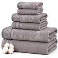 Amrapur Soft 550GSM 100% Combed Cotton Damast-Jacquard-Handtücher mit verzierter Bordüre, 6-teiliges Set, Grau, Baumwolle, 1 x 1 x 1 cm, 8
