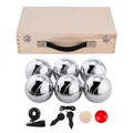 6-teiliges Metall Boule Set in luxuriöser Holzkiste mit Magnet, Distanzmesser & Holz-Cochonnet – Boccia Kugeln / Botcha Spiel für Kinder & Familien - Petanque, Jeu de Boules, Cross Boule - 010205