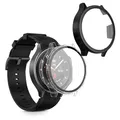 kwmobile 2X Cover kompatibel mit OnePlus Watch 2 / Oppo Watch X Hülle - Fullbody Fitnesstracker Case Set aus Glas - Transparent Schwarz