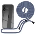 EAZY CASE Handykette kompatibel mit iPhone 16 Handyhülle mit Umhängeband, Handykordel mit Schutzhülle, Silikonhülle, Hülle mit Band, Stylische Kette für Smartphones, Blau - Clips Schwarz