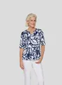 Rundhalsshirt, mit floralem Muster, Gr. 42, Marine