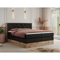 MKS MEBLE King Boxspringbett 200x200 mit Bettkasten Eiche, Polsterbett 200x200 mit Matratze H4, Bett 200x200 mit Kopfteil, Bett mit Holzrahmen in W... - Schwarz