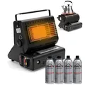Tragbare Keramik Gasheizung 1,3KW Camping Gaskocher mit 4x Butan Gaskartuschen
