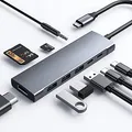 USB C Hub Adapter für iPad Pro M4 M2 M1 MacBook Pro Air, 9in1 USB C hub mit 4K HDMI,3.5mm Jack, 3xUSB 3.0, SD/TF Kartenleser, 60W USB-C Aufladung, USB-C 3.0 Datenübertragung