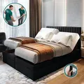TRADA Adele Boxspringbett 200x200 Elektrisch verstellbar Taschenfederkern Doppelmatratze 9 Zonen Topper Bett mit Bettkasten Velour Stoff Schwarz - Schwarz