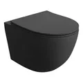 LAVITA Wand-WC Sinto Black Hänge Toilette Toilettendeckel mit Absenkautomatik & Metallscharniere Toiletten Spülrandlos Hängend Toilettenbecken 365x490x395 mm Schwarz