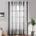 Gardinen Gestreift Transparent mit Ösen, Voile Vorhänge Wohnzimmer Modern 2er...