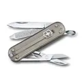 Victorinox Schweizer Taschenmesser, Klein, Classic SD, Multitool, Swiss Army Knife, Geschenk, 7 Funktionen, Klinge, Nagelfeile, Grau Transp.