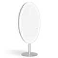 Standspiegel mit Beleuchtung, Ganzkörperspiegel mit Edelstahl, Großer Doppelspiegel mit Sockel, Touch-Schalter, 3 Lichtfarben Dimmbar, J8363 (Silber)