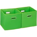 Relaxdays - Aufbewahrungsbox 2er Set, Regalkorb Ohne Deckel, Mit Griff, Faltbar, Stoffbox Quadratisch, 30 Cm, Grün