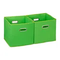Relaxdays Aufbewahrungsbox 2er Set, Regalkorb ohne Deckel, mit Griff, faltbar, Stoffbox quadratisch, 30 cm, grün