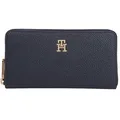 Geldbörse TOMMY HILFIGER "TH EMBLEM LARGE ZA", blau (dw6 space blau), Polyurethan, unifarben, Strukturmuster, modisch, Kleinlederwaren, mit TH-Emblem vorne