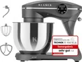 KLAMER Küchenmaschine 1800W, Knetmaschine mit 6 Liter Edelstahl Schüssel, 10 Geschwindigkeitsstufen mit Timer, Rührbesen, Knethaken, Schneebesen und Spritzschutz, grau