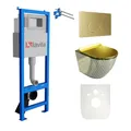 Lavita LAV 101 Vorwandelement für WC 40cm + Wand Hänge Tiefspül WC SOFI SLIM GOLDEN NEVER DIE Spülrandlos + Bedienplatte LAV 200.4.5 Gold | Komplettset | Unterputz Spülkasten | Toilette Komplett Sett